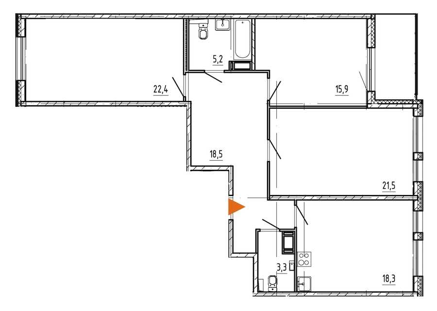 Трехкомнатная квартира в Эталон ЛенСпецСМУ: площадь 107.9 м2 , этаж: 12 – купить в Санкт-Петербурге